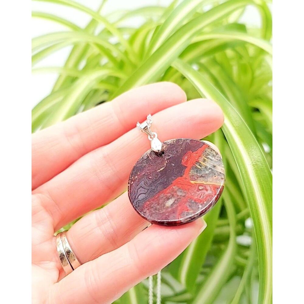 Crazy Lace Agate Necklace Natural Stone Pendant Handmade Gemstone Jewelry - Picture 2 of 4